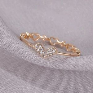 Gold Rhinestone Hearts Ring